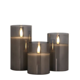 Lighting Collection Haining Smoke Glass Set Of 3 Led Candles