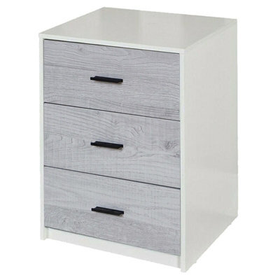 Urbn-Living Urbnliving Height 56Cm 3 Drawer Wooden Bedroom Bedside Cabinet Furniture White Carcass Grey Oak Drawers Storage Nightstand - image 1