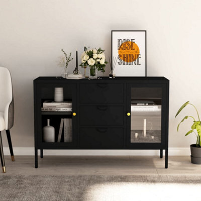 Vidaxl Sideboard Black 105X35X70 Cm Steel And Tempered Glass - image 1