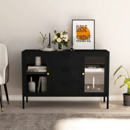 Vidaxl Sideboard Black 105X35X70 Cm Steel And Tempered Glass