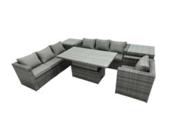 Fimous Rattan Dining Table Sofa Set With 2 Side Table Armchair Outdoor 7 Seat Garden Furniture Set Dark Grey Mixed - thumbnail 1