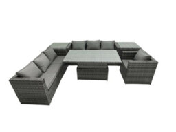 Fimous Rattan Dining Table Sofa Set With 2 Side Table Armchair Outdoor 7 Seat Garden Furniture Set Dark Grey Mixed - thumbnail 2