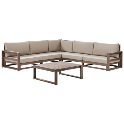 Beliani Garden Corner Sofa With Table 5 Seater Timor Modular Certified Acacia Wood Dark Brown - image 1