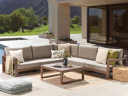 Beliani Garden Corner Sofa With Table 5 Seater Timor Modular Certified Acacia Wood Dark Brown - thumbnail 2