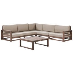 Beliani Garden Corner Sofa With Table 5 Seater Timor Modular Certified Acacia Wood Dark Brown - thumbnail 1
