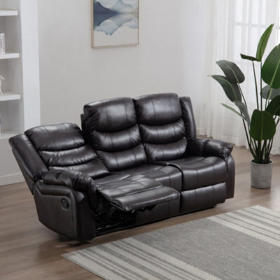 More4Homes Seattle Manual High Back Bonded Leather Recliner 3 Seater Sofa (Brown) - image 1