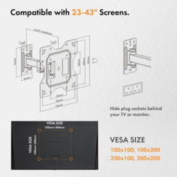 "Vonhaus Tv Wall Bracket For 23-43"" Screens, Articulating Tv Bracket, Wall Mount With Full Tilt Swivel & Extension, 35Kg Capacity" - thumbnail 4