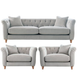 Furnishings For Less UK Elsie Velvet Chesterfield Plush Velvet Chalk 3 Seater + 2X Armchair Set