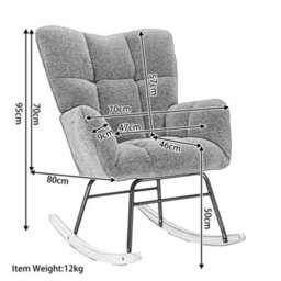 Matteo Mid Century Modern Pink Teddy Fabric Rocking Chair With Ergonomic Padded Seat For Living Rooms - thumbnail 5