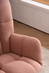 Matteo Mid Century Modern Pink Teddy Fabric Rocking Chair With Ergonomic Padded Seat For Living Rooms - thumbnail 2