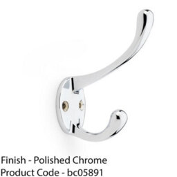 Loops Solid Brass Victorian Hat & Coat Hook - Wall Mounted Holder - Polished Chrome - thumbnail 2