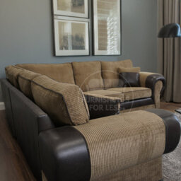 Furnishings For Less UK Large Portland  Brown And Beige Fabric And Leather 5 Seater L Shaped Corner Sofa Range Roll Arm Fullback - thumbnail 4