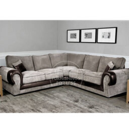Furnishings For Less UK Large Portland  Brown And Beige Fabric And Leather 5 Seater L Shaped Corner Sofa Range Roll Arm Fullback - thumbnail 1