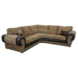Furnishings For Less UK Large Portland  Brown And Beige Fabric And Leather 5 Seater L Shaped Corner Sofa Range Roll Arm Fullback - thumbnail 2