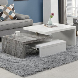 Furniture in Fashion Design Rotating White Gloss Coffee Table In Melange Marble Effect - thumbnail 2