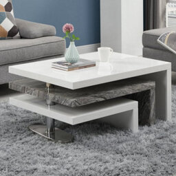 Furniture in Fashion Design Rotating White Gloss Coffee Table In Melange Marble Effect - thumbnail 1