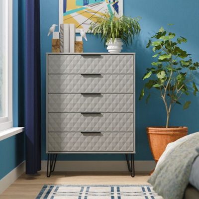 Anzio Matt Dusk Grey 5 Drawer Chest (H)1067mm (W)765mm (D)395mm - image 1