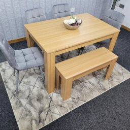 Kosy Koala Oak Effect Dining Table With 4 Grey Velvet Chairs And Bench Dining Room Furniture - thumbnail 7