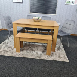 Kosy Koala Oak Effect Dining Table With 4 Grey Velvet Chairs And Bench Dining Room Furniture - thumbnail 2
