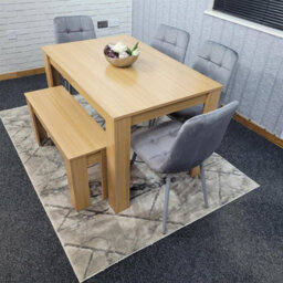 Kosy Koala Oak Effect Dining Table With 4 Grey Velvet Chairs And Bench Dining Room Furniture - thumbnail 8