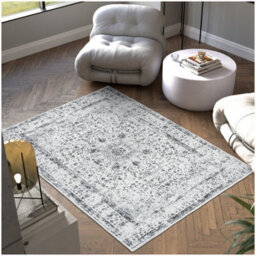 Tectake Washable Rug Aliya - Different Sizes, Oriental Pattern, Non-Slip Underside, Non-Allergenic Short Pile 120 X 170 Cm - Grey - thumbnail 1