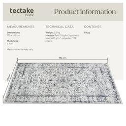 Tectake Washable Rug Aliya - Different Sizes, Oriental Pattern, Non-Slip Underside, Non-Allergenic Short Pile 120 X 170 Cm - Grey - thumbnail 6