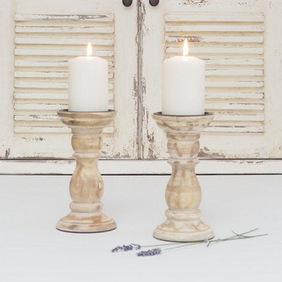 Natural Wood White Distressed Candle Holder 20Cmh -  Lighting - White Candlestick - image 1
