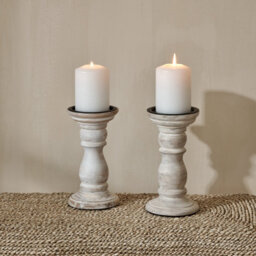 Natural Wood White Distressed Candle Holder 20Cmh -  Lighting - White Candlestick - thumbnail 2