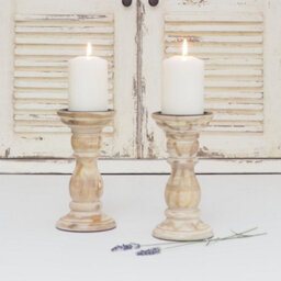 Natural Wood White Distressed Candle Holder 20Cmh -  Lighting - White Candlestick - thumbnail 1