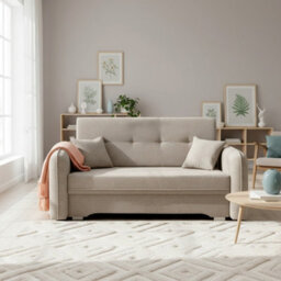 Amerykanka Laine 3 Beige Functional Sleeper Sofa With Storage And Stylish Cushions - thumbnail 1