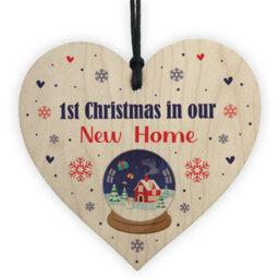 Red Ocean 1St First Christmas In New Home Wood Heart Housewarming Present Hanging Christmas Bauble Gift - thumbnail 1