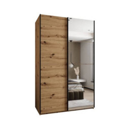 Arte Modern Trosa Iii Sliding Door Wardrobe H2450mm W1500mm D640mm - Mirrored Door, Six Shelves, Hanging Rail, Oak Artisan - thumbnail 1