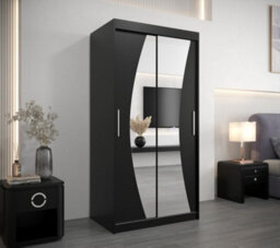 Arte Wave Contemporary 2 Mirrored Sliding Door Wardrobe 5 Shelves 2 Rails Black Matt (H)2000mm (W)1000mm (D)620mm - thumbnail 2