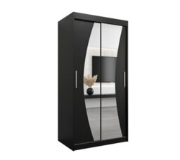 Arte Wave Contemporary 2 Mirrored Sliding Door Wardrobe 5 Shelves 2 Rails Black Matt (H)2000mm (W)1000mm (D)620mm - thumbnail 1