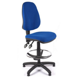High Back Draughtsman Chair In Blue Fabric - thumbnail 1