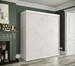 Arte Chic White Geneva T Sliding Door Wardrobe W1800mm H2000mm D620mm - Modern Design, Gold Metal Handles, Extensive Storage - thumbnail 2