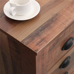 Furniturehmd 3 Drawer Bedside Table Wooden Organiser Unit Rustic Nightstand Bedside Cabinet - thumbnail 5