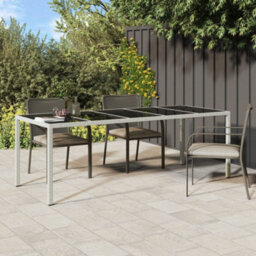 Berkfield Garden Table White 250X100X75 Cm Poly Rattan And Tempered Glass
