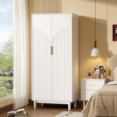 White & 76W X 48D X 172H Centimetres 2 Doors Wardrobe, Grille Wardrobes For Bedroom - image 1