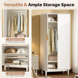 White & 76W X 48D X 172H Centimetres 2 Doors Wardrobe, Grille Wardrobes For Bedroom - thumbnail 4