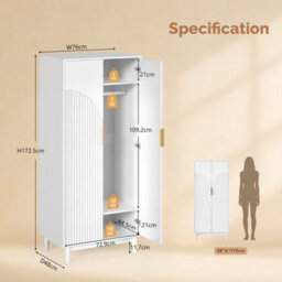 White & 76W X 48D X 172H Centimetres 2 Doors Wardrobe, Grille Wardrobes For Bedroom - thumbnail 2
