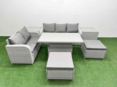 Fimous 7 Seater Pe Rattan Wicker Garden Furniture Conservatory Sofa Set Adjustable Lifting Table Big Footstool 2 Side Table - image 1