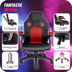 Tectake Gaming Chair Mike - Ergonomic Shape, Thick Padding, Stepless Height Adjustment - Black/red - thumbnail 7