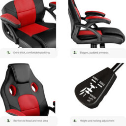 Tectake Gaming Chair Mike - Ergonomic Shape, Thick Padding, Stepless Height Adjustment - Black/red - thumbnail 3