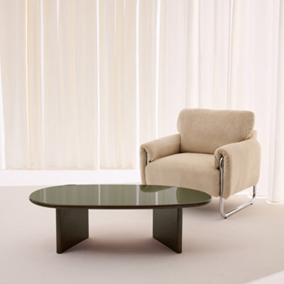 Sweeek - Oval Coffee Table With Glossy Finish Khaki Green 120X60X35 Cm - Rumi - image 1