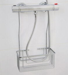 Croydex Rust Free Shower Mixer Basket Caddy Hook Over Bathroom Chrome Plated - thumbnail 1