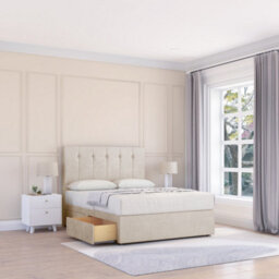 "Sloomy 2Ft6 Highbury Plush Cream Memory Foam Bed Set With 2 Drawers, Mattress & 26"" Headboard - Small Single"