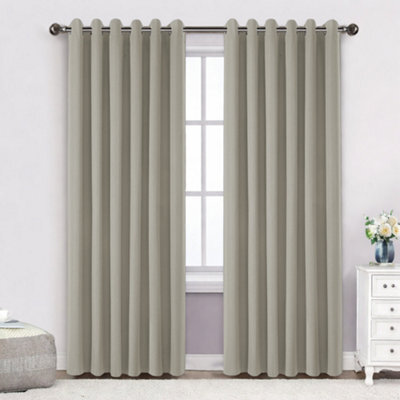 Bedlooms Mink Neutral Linen Curtain 100% Blackout Thermal Insulated Eyelet Curtain (Pair) 66 X 72 Inches With Tie Back Two - image 1