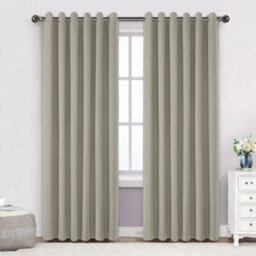 Bedlooms Mink Neutral Linen Curtain 100% Blackout Thermal Insulated Eyelet Curtain (Pair) 66 X 72 Inches With Tie Back Two