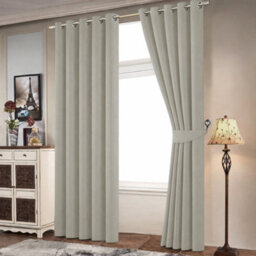 Bedlooms Mink Neutral Linen Curtain 100% Blackout Thermal Insulated Eyelet Curtain (Pair) 66 X 72 Inches With Tie Back Two - thumbnail 9